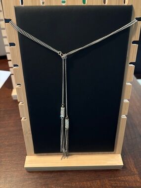 belk Silver Tassel Y-Necklace with Rhinestone Accents